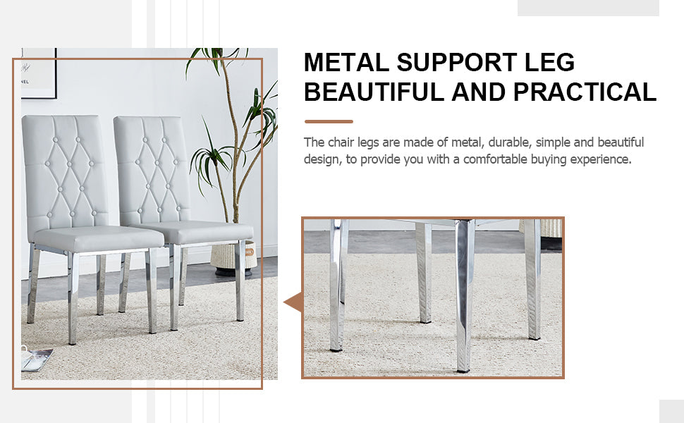 2 Piece Dining Chair, Modern Style Kitchen Upholstered High Back, Metal Leg Office Chair, Suitable For Dining Room, Office, Restaurant. Light Gray Pu