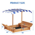 Kids Sandbox With Adjustable Cover, 46'' Wooden Sand Box With 2 Foldable Bench Seats, Outdoor Sandpit For Backyard Play Light Brown Solid Wood