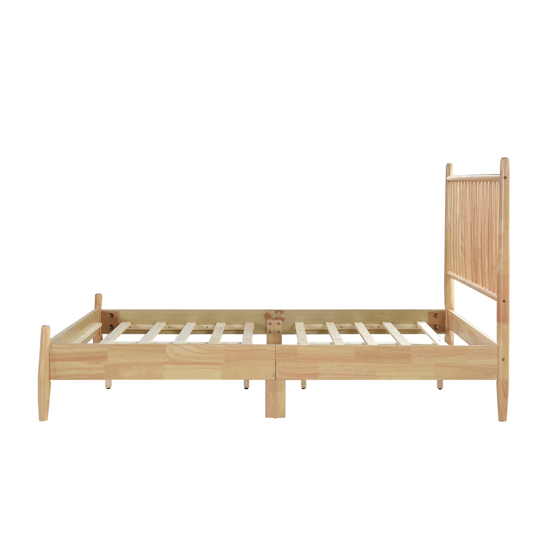 Mid Century Modern Design Full Platform Bed 1Pc Natural Finish Wooden Bedroom Furniture Vertical Slats Headboard, Bed In A Box Box Spring Not Required Full Natural Wood Bedroom Mid Century Modern Slat Beds Wood