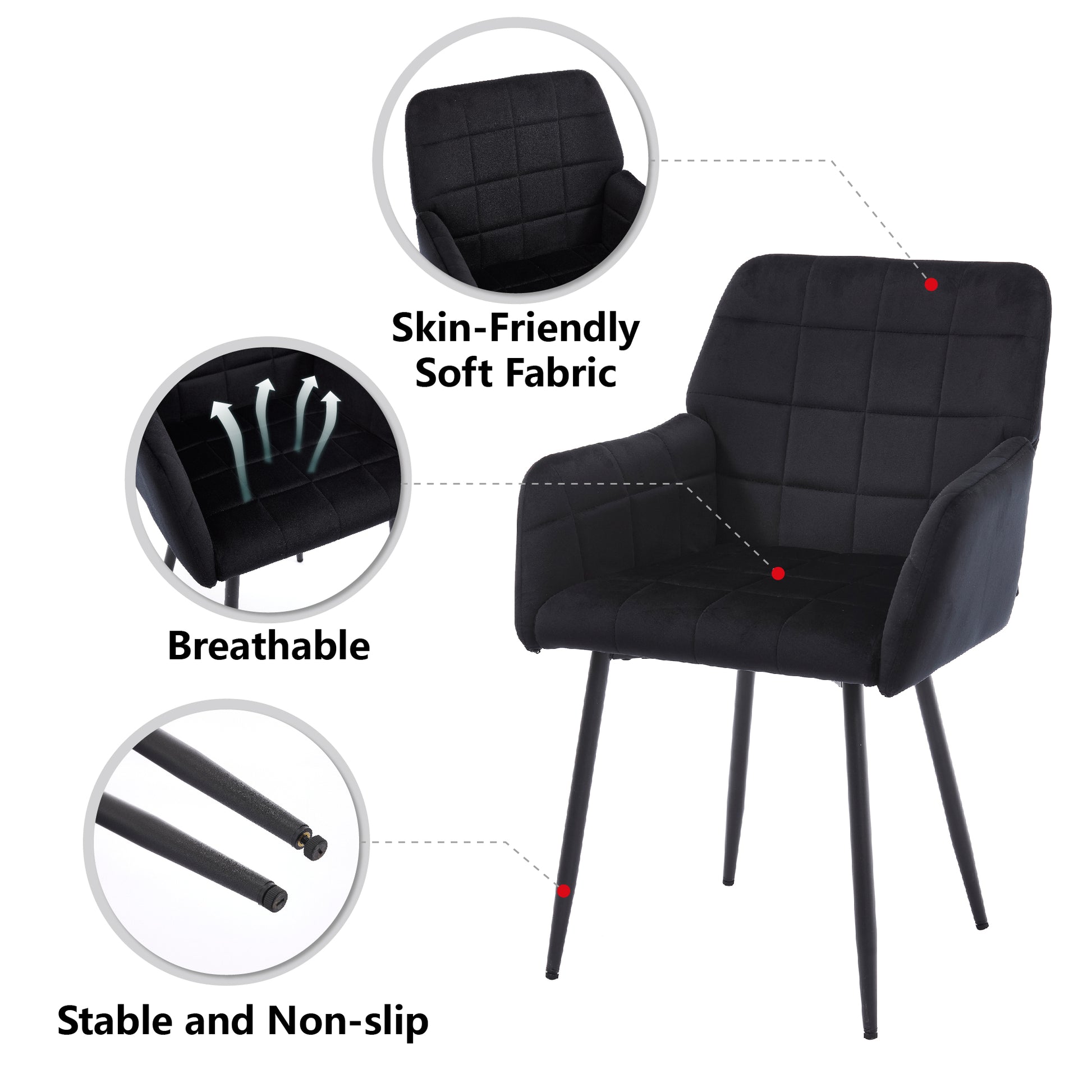 Dining Chairs Set Of 2, Upholstered Kitchen Chairs With Comfortable Seat, Velvet Dining Chairs With Armrests, Easy To Assemble And Clean, For Dining Room, Kitchen, Living Room,Black Black Velvet