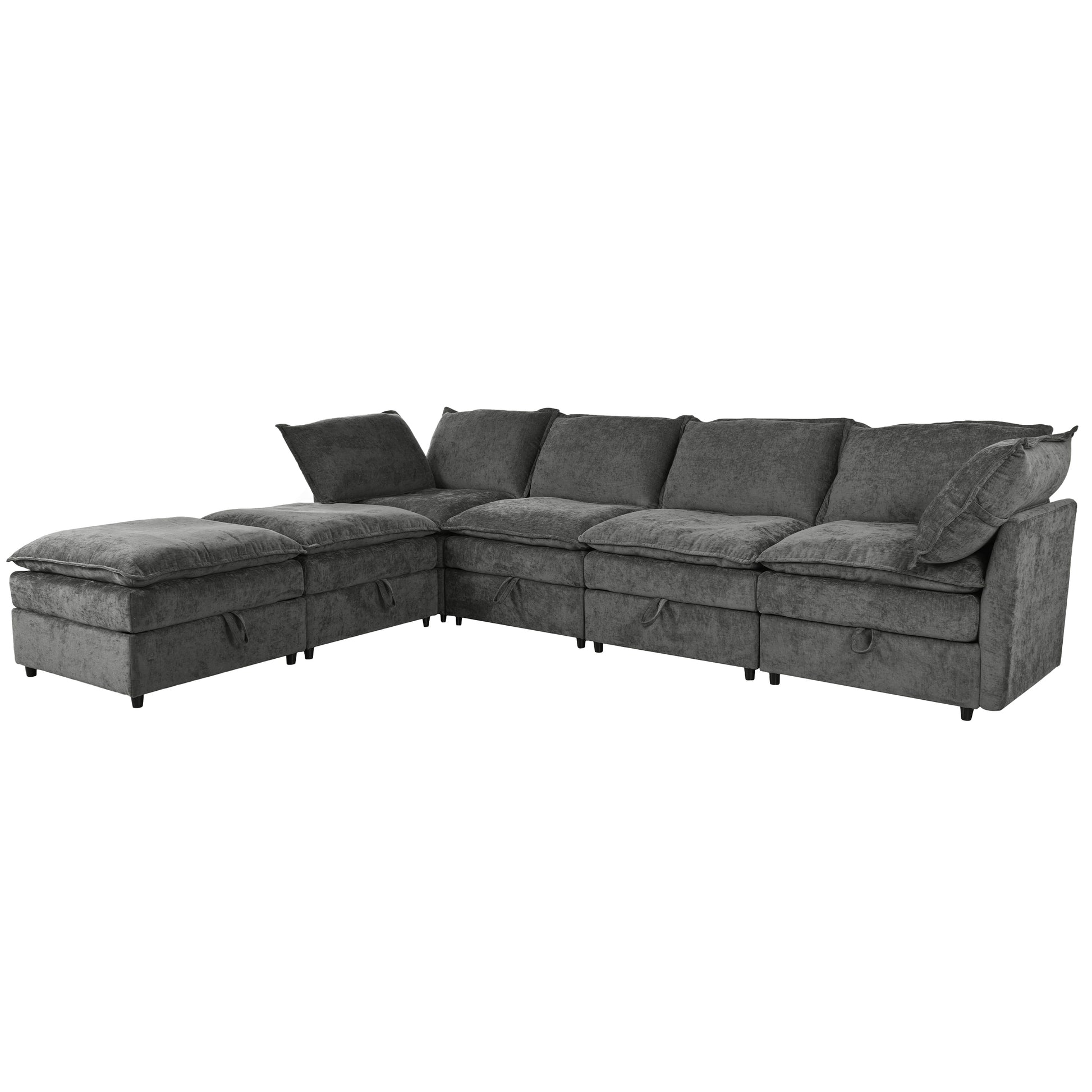 Mirod 126'' Versatile 6 Piece Modular Sofa Bed With Storage,Stylish Faux Double Layer Cushions,Comfortable & Durable Design,Perfect For Any Living Space Grey Polyester 6 Seat