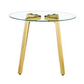 Modern Luxurious Round Tempered Glass Dining Table With Gold 7 Shaped Metal Legs,Suitable For Family Meals, Office Conferences, Or As A Casual Coffee Table For Various Occasions.36*36*29.5 Gold