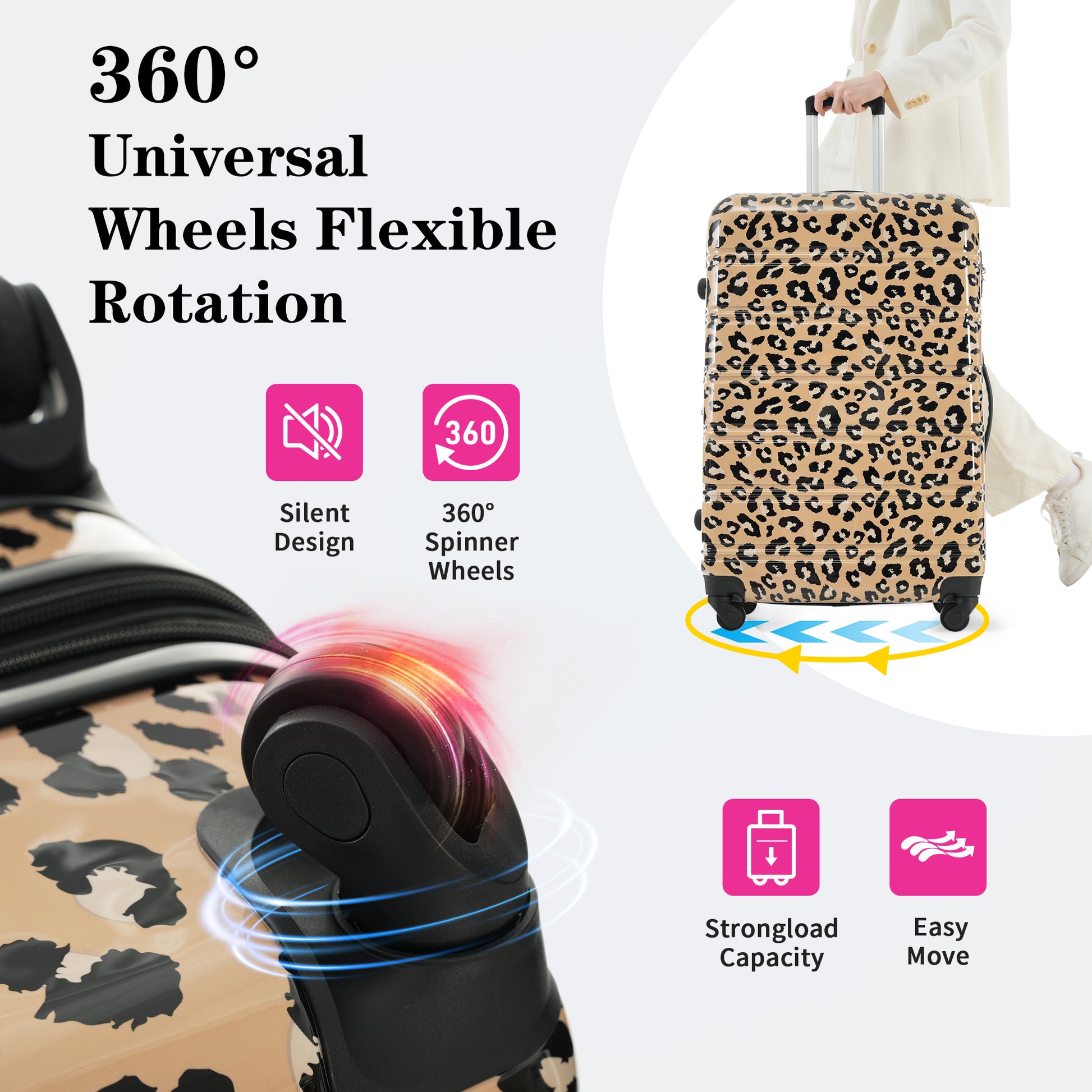 Hardshell Luggage Sets 3 Pcs Spinner Suitcase With Tsa Lock Lightweight 20" 24" 28" Luggages Brown Leopard Pc