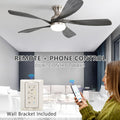 52 Inch Ceiling Fan With Dimmable 3 Colors Led Light Reversible Noiseless Dc Motor Smart App Remote Control Brushed Nickel Metal & Wood