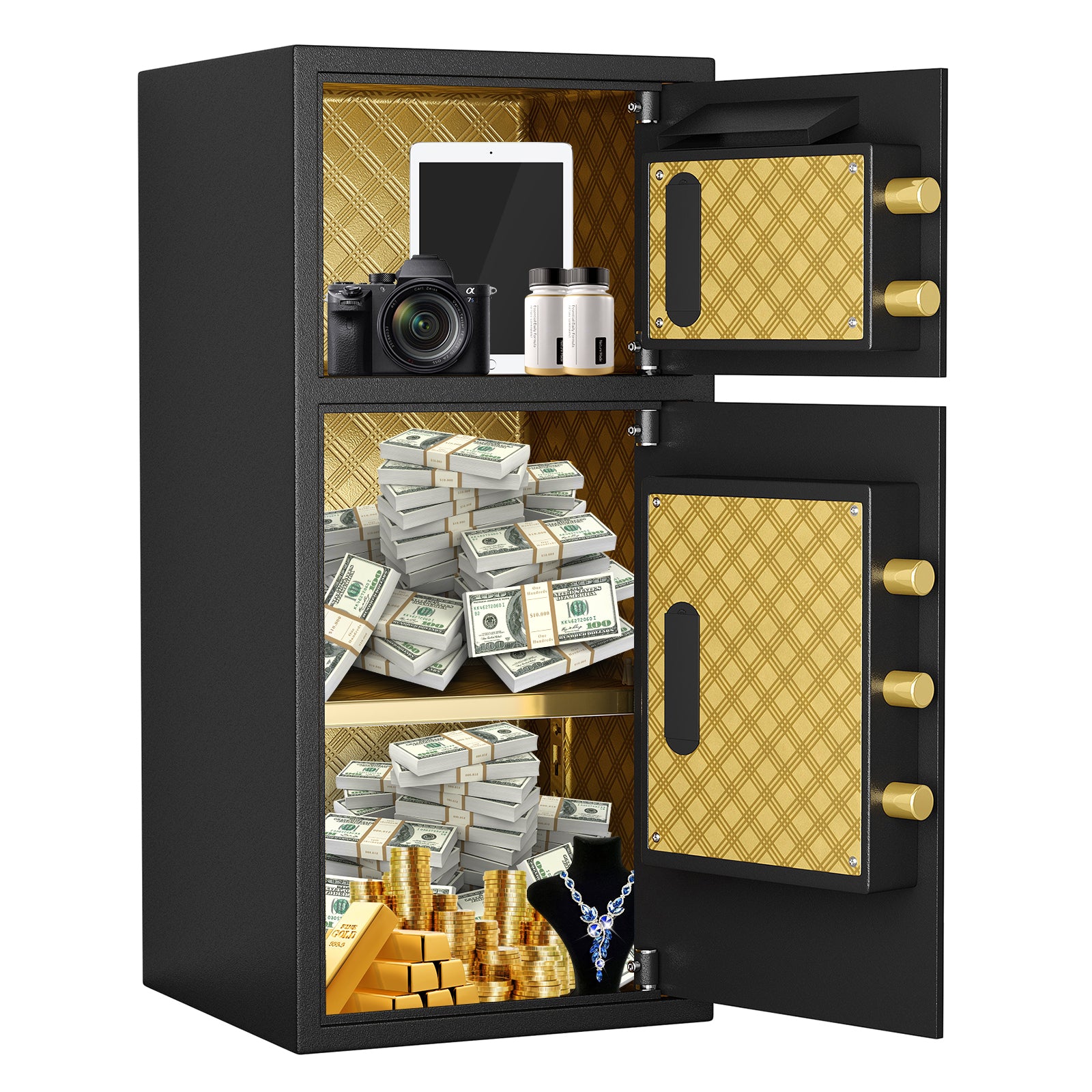 Large Double Door Coin Operated Safe,Digital Security Safe With Fireproof And Waterproof Bag,5.0 Cubic Feet Safe Box With Hidden Code Function For Home,Office And Hotel Black Steel