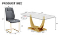 Table And Chair Set.Modern Rectangular Dining Table With Transparent Tempered Glass Tabletop And Gold Plated Metal Legs.Paried With 8 Comfortable Chairs With Pu Seats And Golden Metal Legs. Grey Gold,Transparent Seats 8 Glass Metal