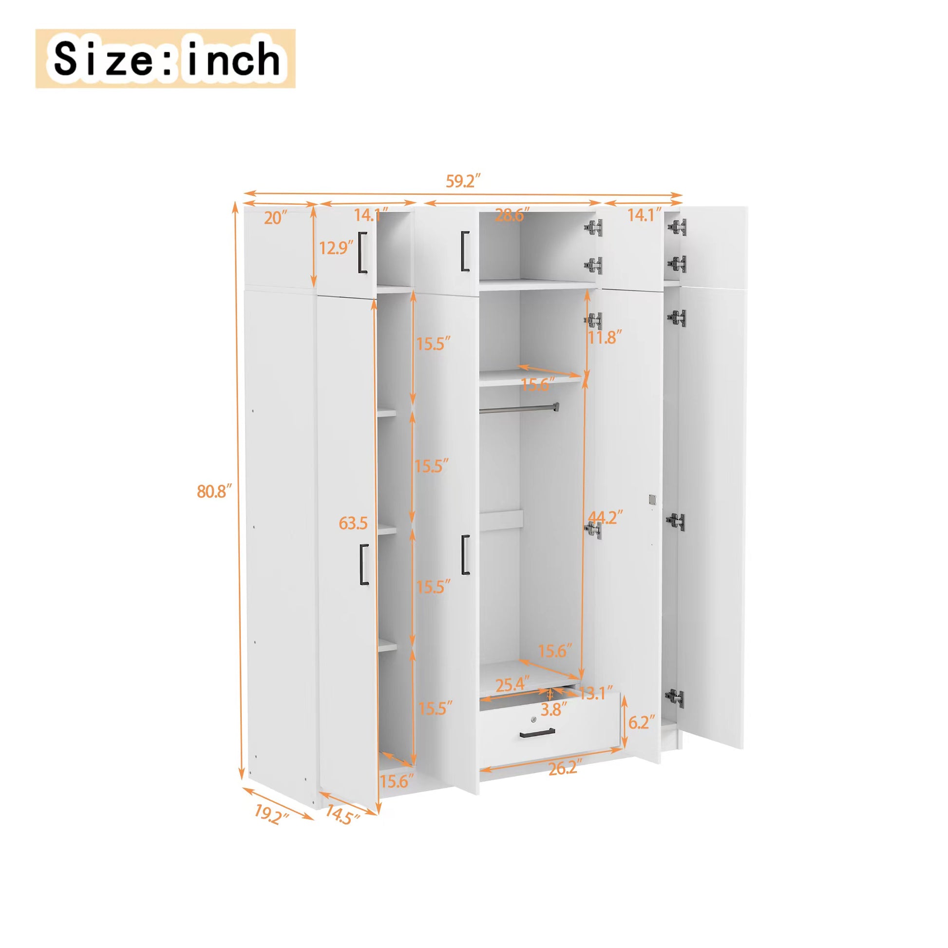 4 Door Wardrobe With 1 Drawer And Top Cabinetwhite White White Bedroom Contemporary Particle Board