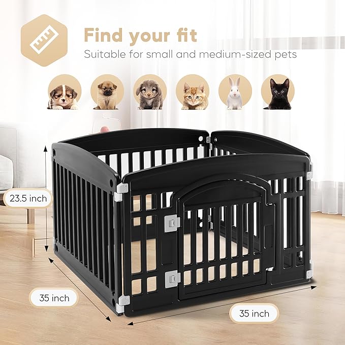 Dog Playpen, 24" Exercise 4 Panel Pet Playpen With Door, Safe And Secure, Folding And Portable Puppy Playpen For Puppies And Small Dogs, Black Black Plastic