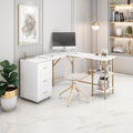 Techni Mobili L Shape Home Office Two Tone Desk With Storage, Gold Gold Computer Desk Office Modern L Shape Engineered Wood