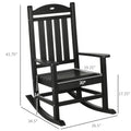 Outsunny Outdoor Rocking Chair, All Weather Resistant Hdpe Rocking Patio Chairs With Rustic High Back, Armrests, Oversized Seat And Slatted Backrest, 350Lbs Weight Capacity, Black Black Plastic