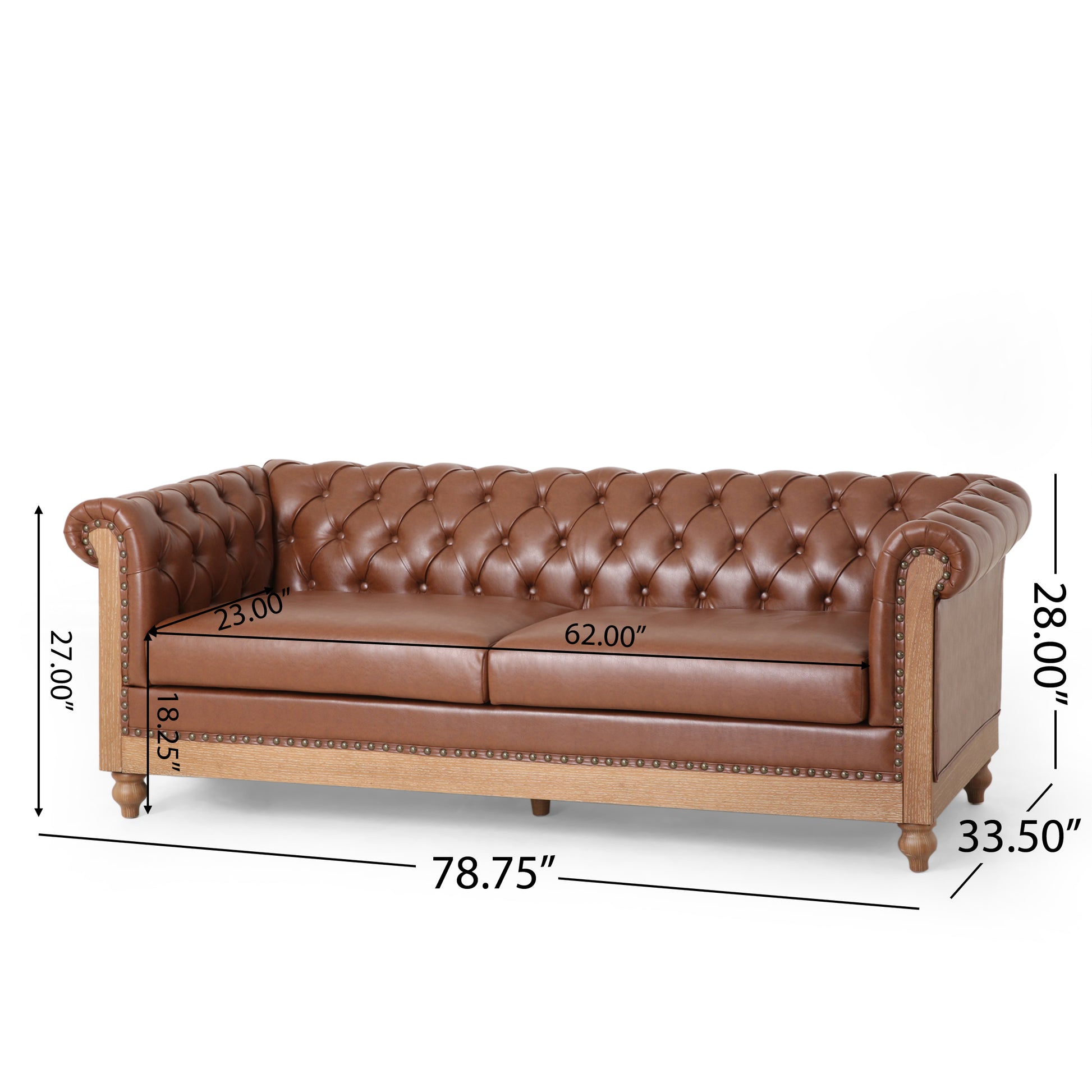 Mirod Comfy 3 Seat Sofa With Wooden Legs, Retro Style For Living Room And Study Light Brown Pu 3 Seat