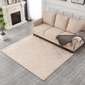 Luxury Machine Washable Beige Abstract Gold Gilded Chinchilla Faux Fur Area Rug Beige Gold Polyester