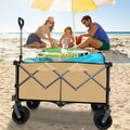 Collapsible Folding Wagon, Push Pull Foldable Beach Wagon Cart Grayish Brown Steel