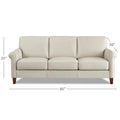 Laa Leather Sofa Beige Genuine Leather Wood Primary Living Space Medium Firm Cushion Back Mid Century Modern Eucalyptus Rolled Arms Down Filling Genuine Leather 3 Seat