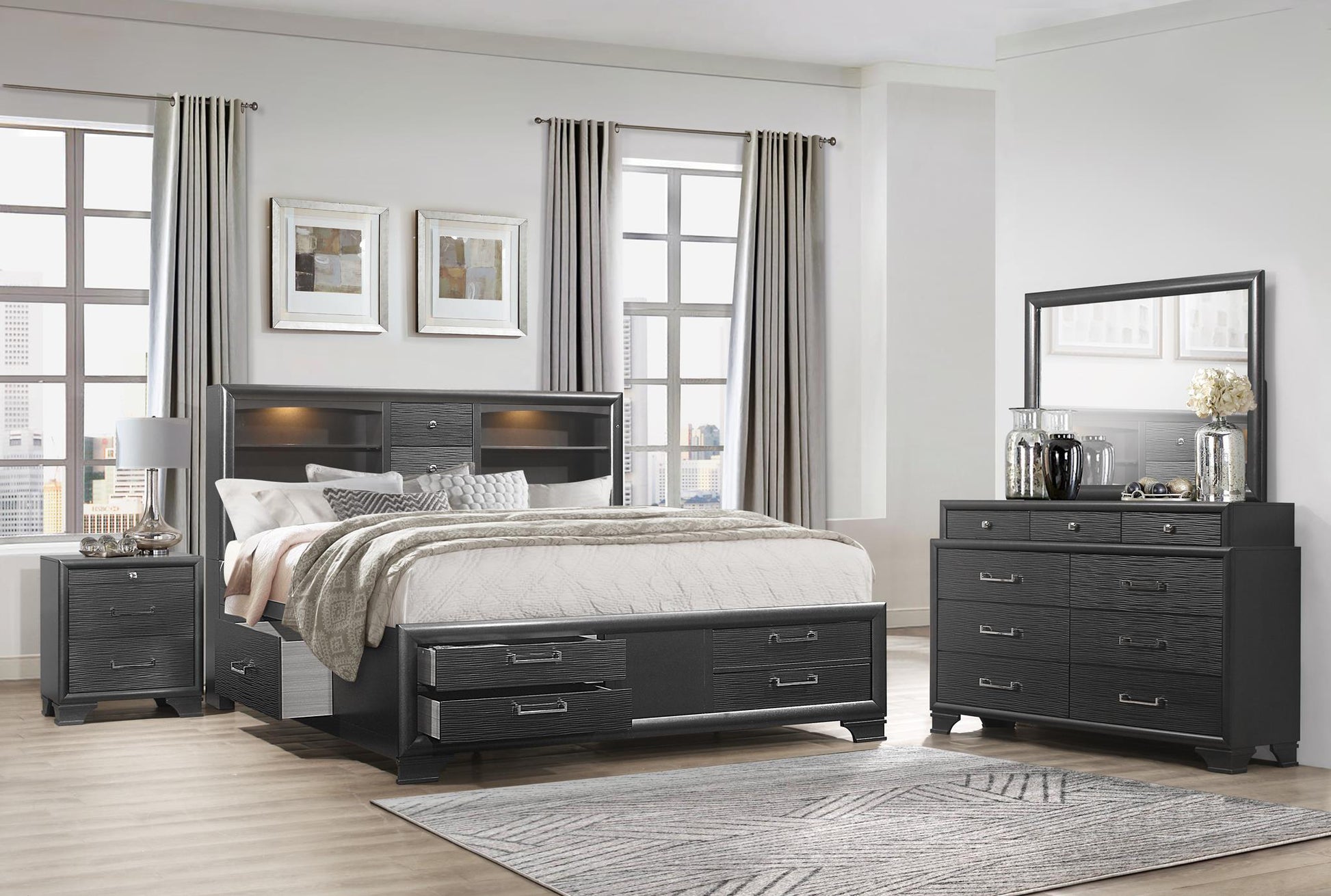 Civic Grey Mirror Gray Solid Wood Mdf