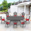 Cushions In Random Colors 9 Piece Set Of Cast Aluminum Patio Furniture With Cushions Yes Dining Set Black Seats 8 Rust Resistant Frame Water Resistant Cushion Garden & Outdoor Complete Patio Sets Aluminium