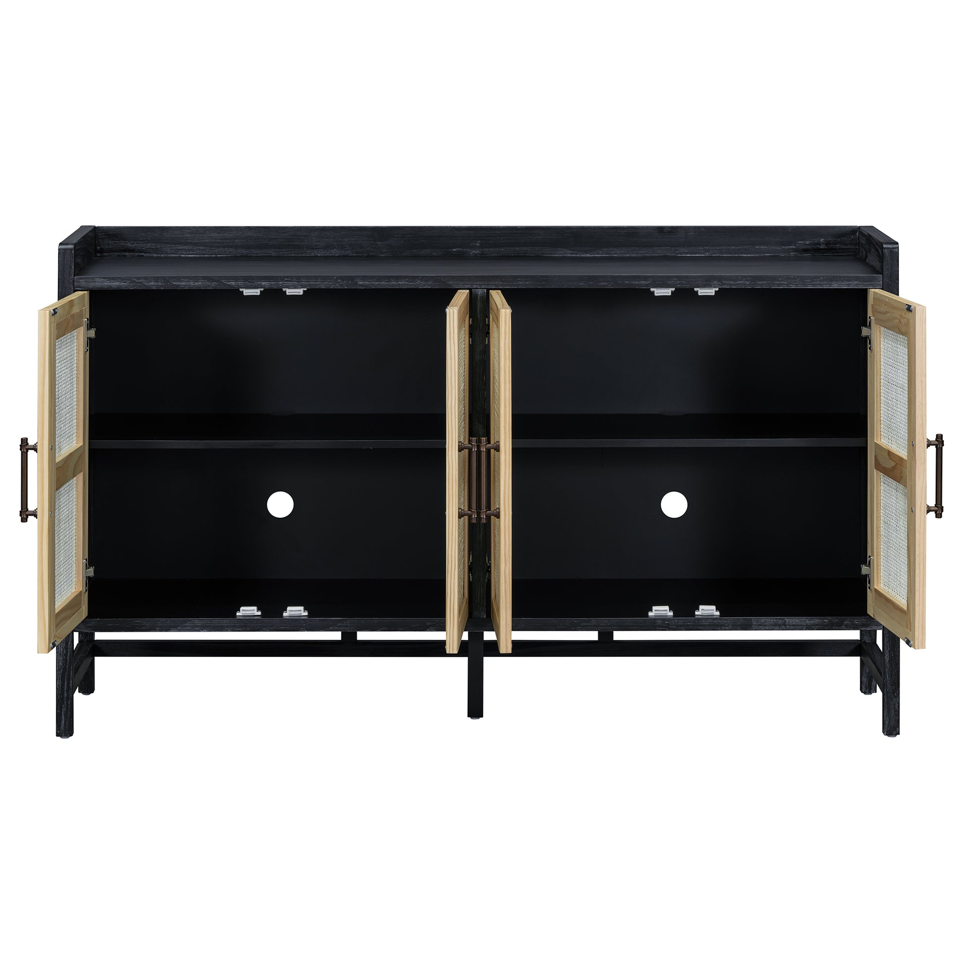 Sideboard Rustic Buffet Cabinet, Sideboard Cabinet With Decorative Rattan Doors, Buffet Cabinet With Storage For Entryway Dining Room Kitchen Living Room, Black Natural Black Natural Mdf