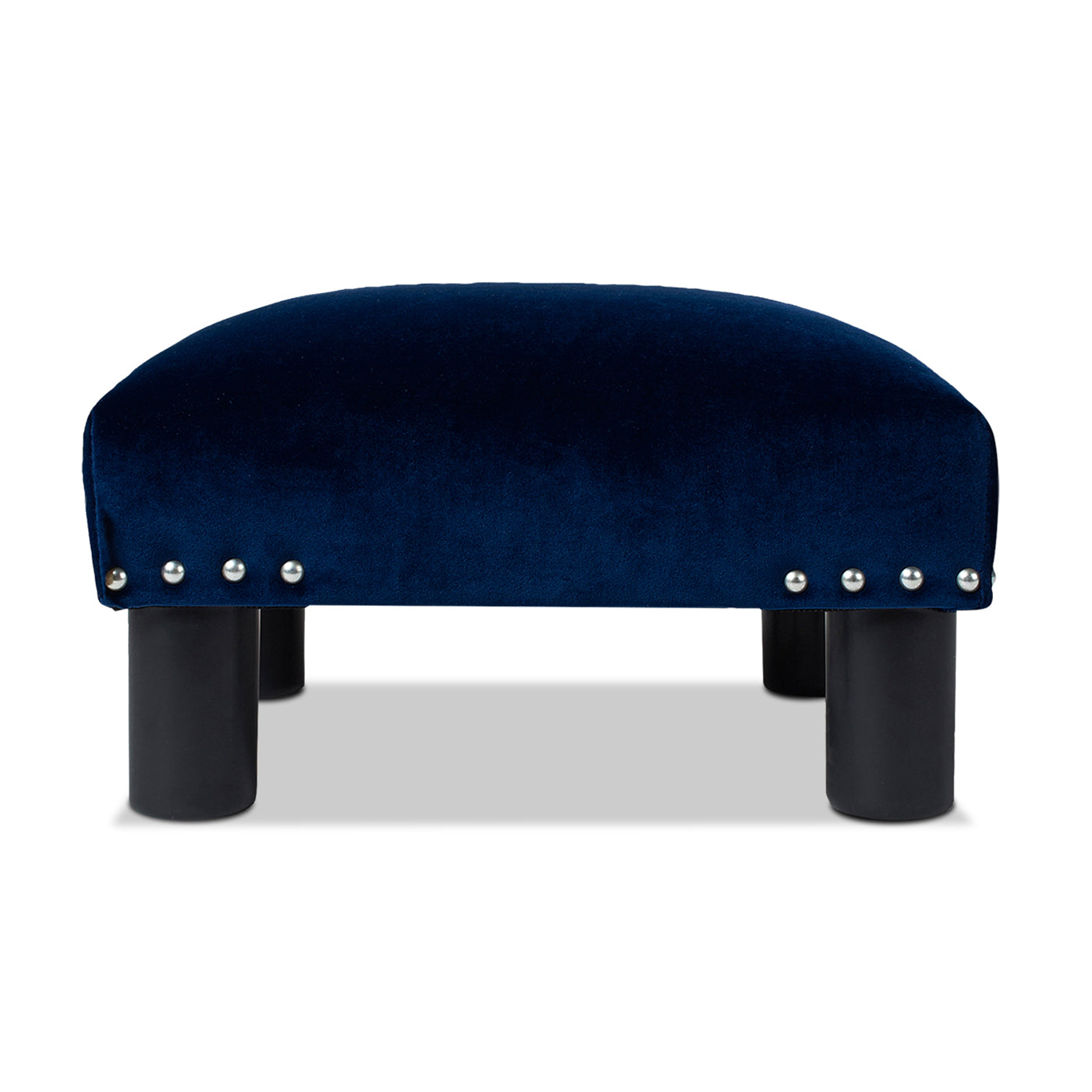 Jules 16" Square Accent Footstool Ottoman, Navy Blue Velvet Navy Blue Foam Velvet