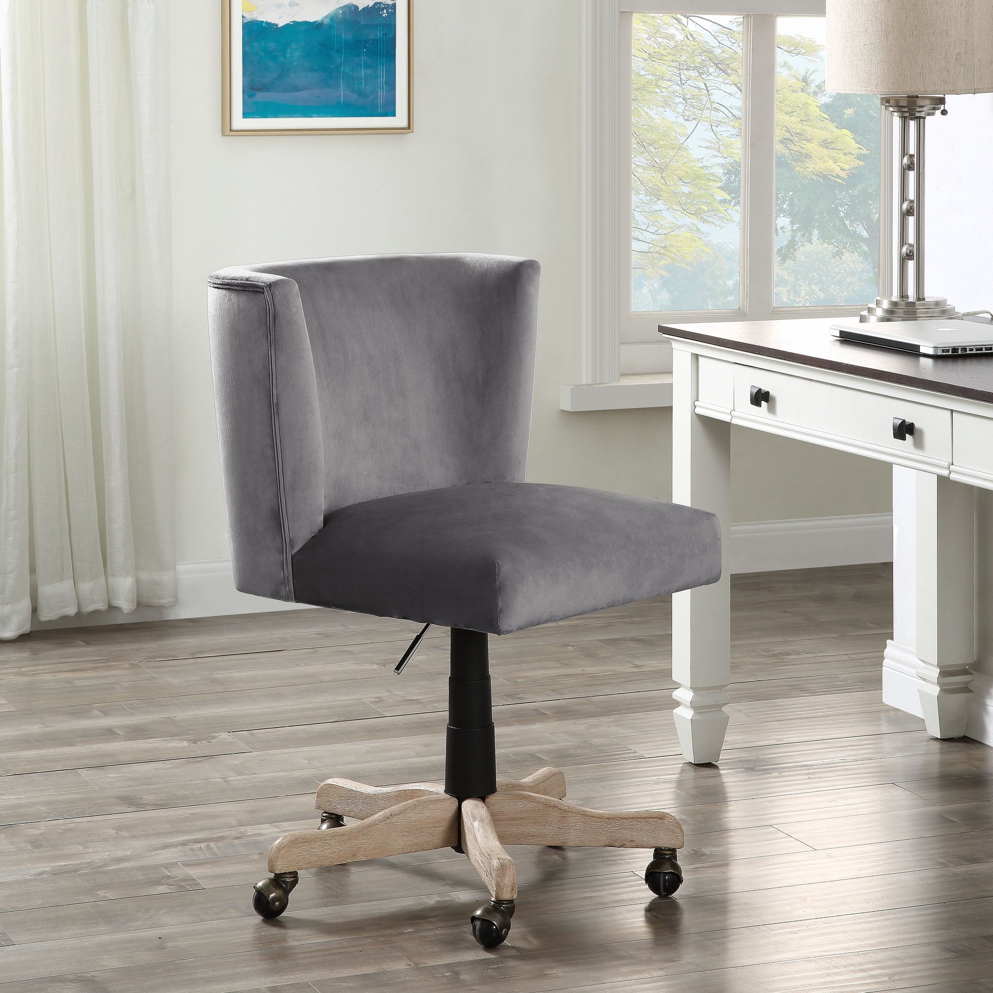 Grey Swivel Office Chair With Casters Cushion Solid Grey Office Foam Office Chairs Solid Back Casters Fabric Metal