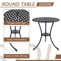 3 Piece Bistro Table Set Cast Aluminum Outdoor Patio Furniture With Umbrella Hole And Grey Cushions For Patio Balcony, Black Black Aluminium