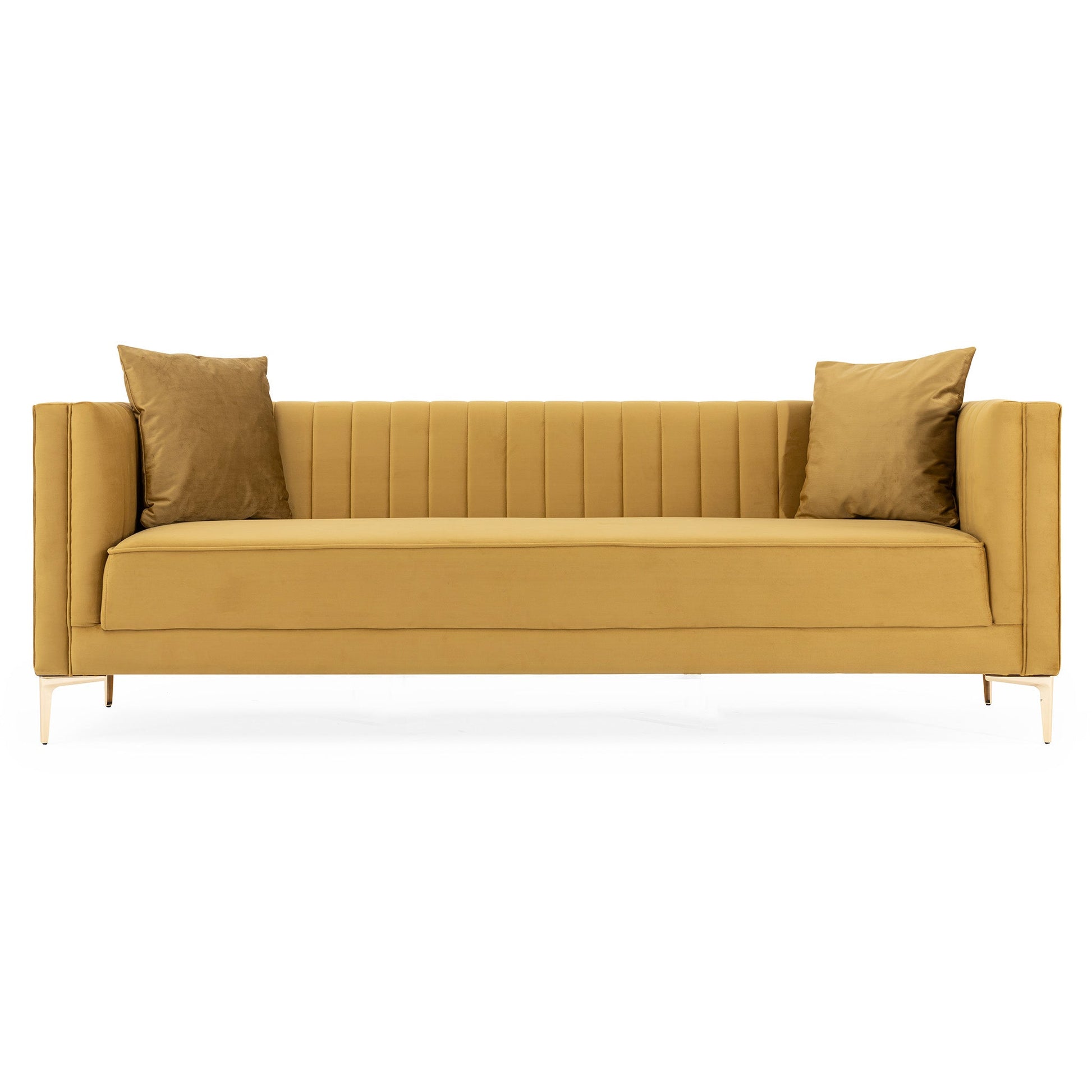 Angelina Sofa 91" Yellow Mustard Velvet Mustard Yellow,Yellow Velvet Metal,Velvet 4 Seat