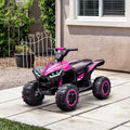 Aosom 12V Kids Atv Quad Car With Forward & Backward Function, Four Wheeler For Kids With Wear Resistant Wheels, Music, Electric Ride On Atv For Toddlers Ages 3 5 Years Old, Pink Pink Iron Plastic