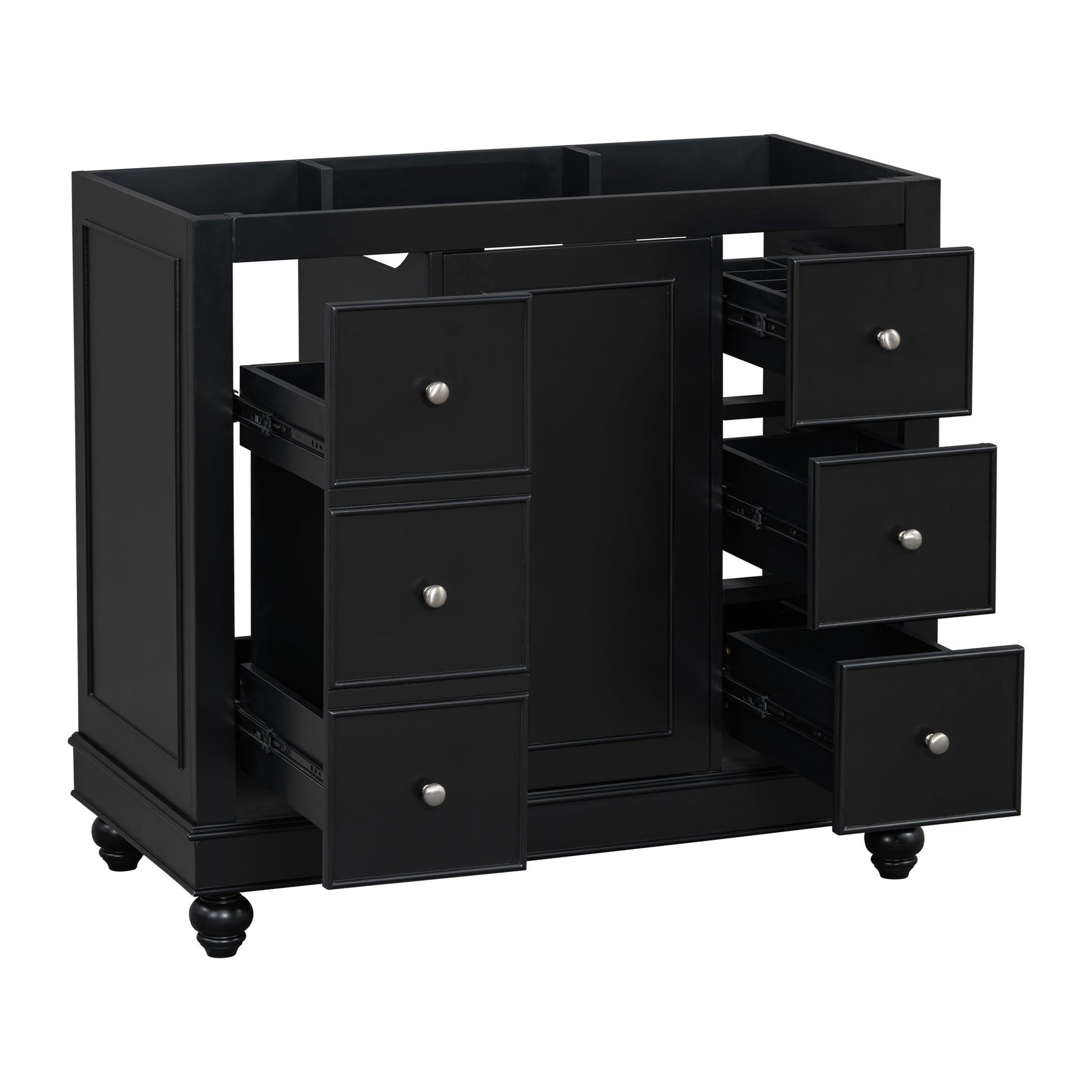 Contemporary Black Bathroom Vanity Cabinet 36X18X34 Inches, 4 Drawers & 1 Cabinet Door, Multipurpose Storage, Resin Integrated Sink, Adjustable Shelves, Solid Wood Frame With Mdf Black Bathroom