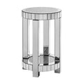 Mirror Round Table With Crystal Inlay, 2 Layer Modern Small Sofa Table With Storage Space, Silver Decorative Table Suitable For Living Room, Bedroom, Coffee And Small Spaces Mirrored Finish Primary Living Space Round Silver Floating Desk American Design