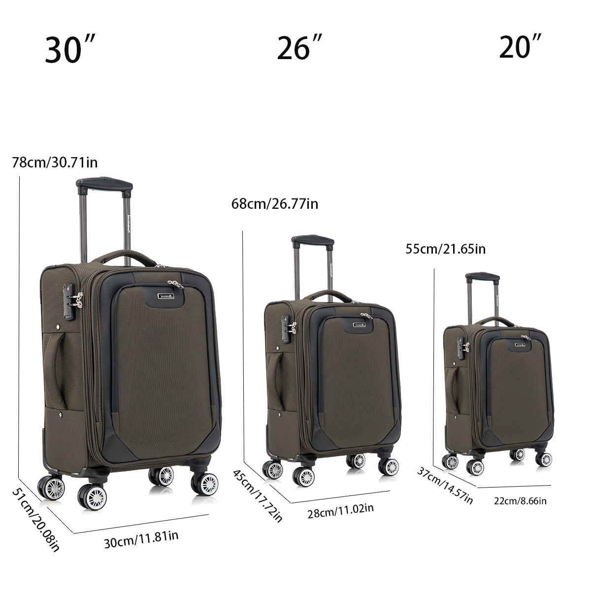 3 Piece Lightweight And Stylish Travel Suitcase 20 Inches, 26 Inches, 30 Inches. Durable And Easy To Carry Design, Ergonomic Interior For Both Men And Women. Sage Green Fabric