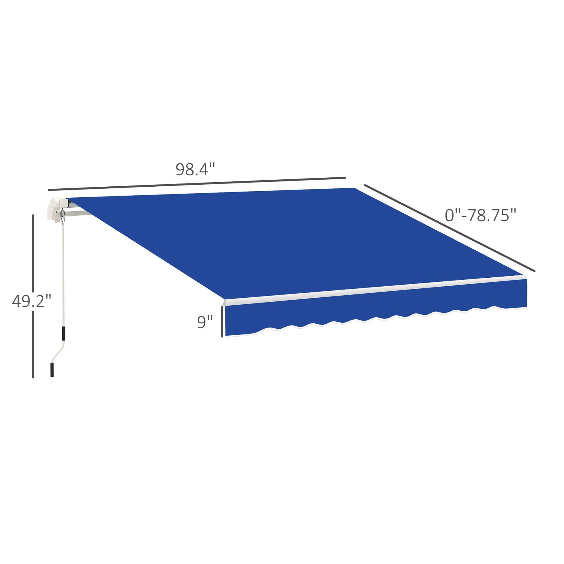 Outsunny 8' X 7' Patio Retractable Awning, Manual Exterior Sun Shade Deck Window Cover, Blue Blue Aluminum