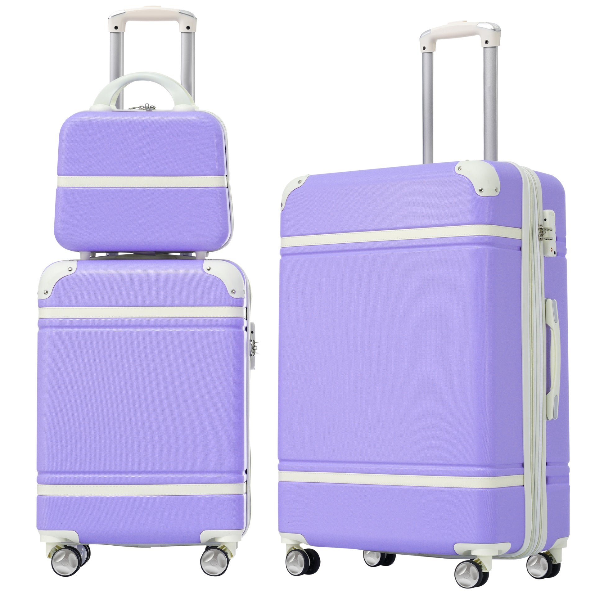 Hardshell Luggage Sets 3 Pieces 20" 24" Luggages And Cosmetic Case Spinner Suitcase With Tsa Lock Lightweight,Purple Purple Abs