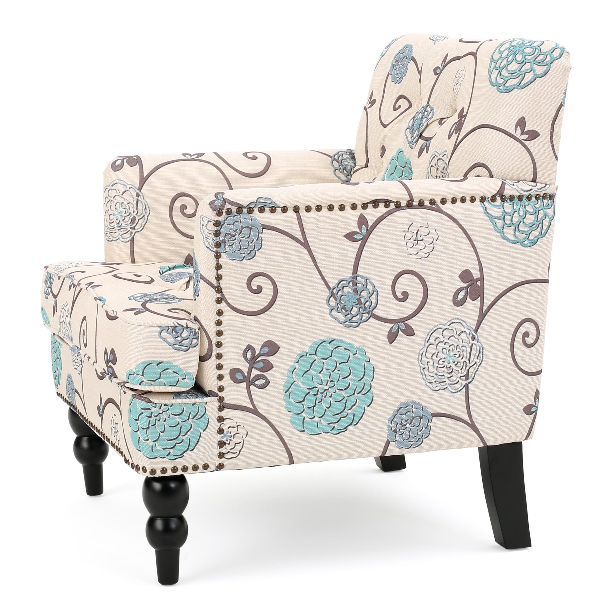 Harrison Tufted Club Chair White Blue Fabric 1 Seat