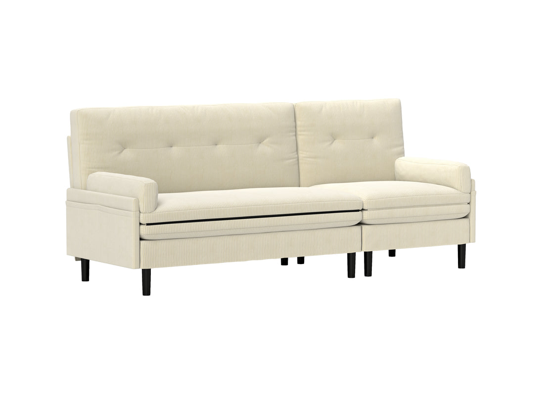 Ivory Corduroy Sectional Sofa: Convertible 3 Seater Sofa, L Shaped Sofa, And Bed Ivory Velvet Metal Primary Living Space Medium Soft Loose Back Pillow Top Arms Foam Fabric Metal 3 Seat