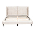 Queen Size Upholstered Platform Bed With Led Lights And U Shaped Headboard, Linen Fabric, Beige Queen Beige Wood Metal
