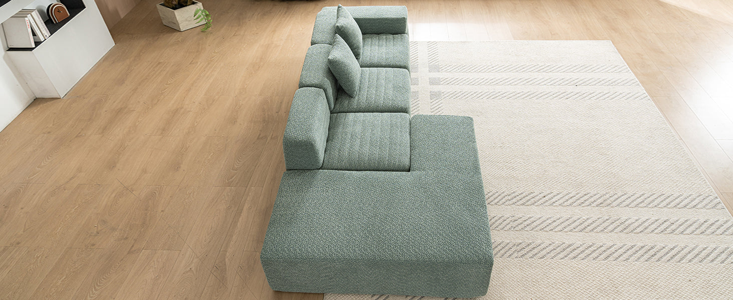 116.5" Sectional Sofa Full Compressed Sofa Couch Free Combined Sofa For Living Room, Green Green Foam Polyester 4 Seat