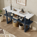 Retro Elegant Console Table With Marble Effect Top And Versatile Storage Solutions For Entryway And Living Room Navy Navy Solid Wood Mdf