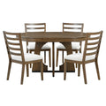 5 Piece Retro Rustic Functional Dining Set Unique Geometric Design, 1 Extendable Table With A 16 Inch Leaf And 4 Upholstered Chairs Ideal For Dining Room And Kitchen Walnut Walnut Solid Wood Mdf