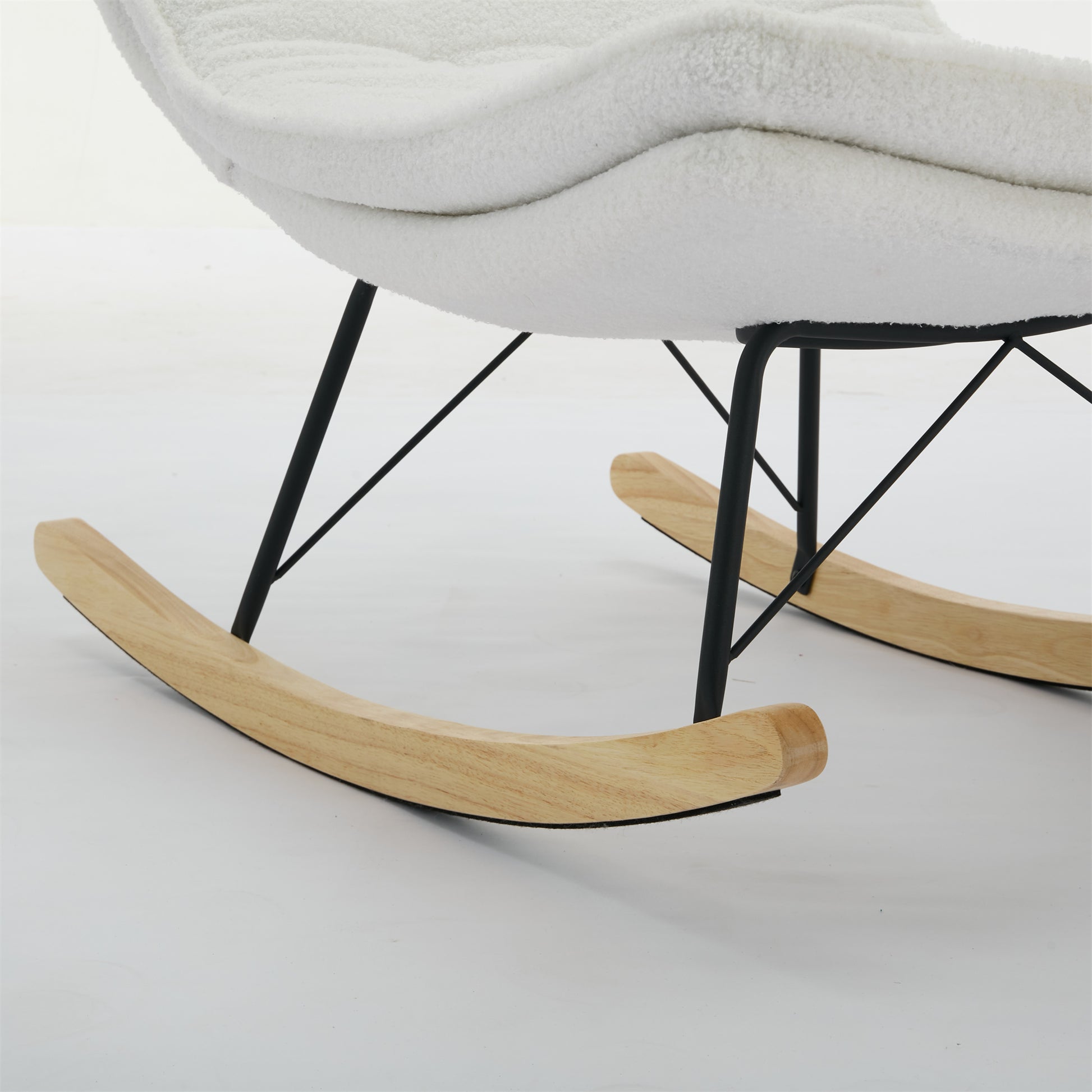 Lazy Rocking Chair,Comfortable Lounge Chair With Wide Backrest And Seat Wood Base, Upholstered Armless Rocker Chair For Living Room, Balcony,Bedroom And Patio Porch. White Cushion Iron White Primary Living Space Sponge Square Casual Rocking Chairs