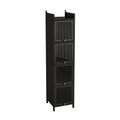 Modern Four Tier Glass Door Cabinet With Featuring Five Tier Storage, For Entryway Living Room Bathroom Dining Room,Black Black Glass,Iron