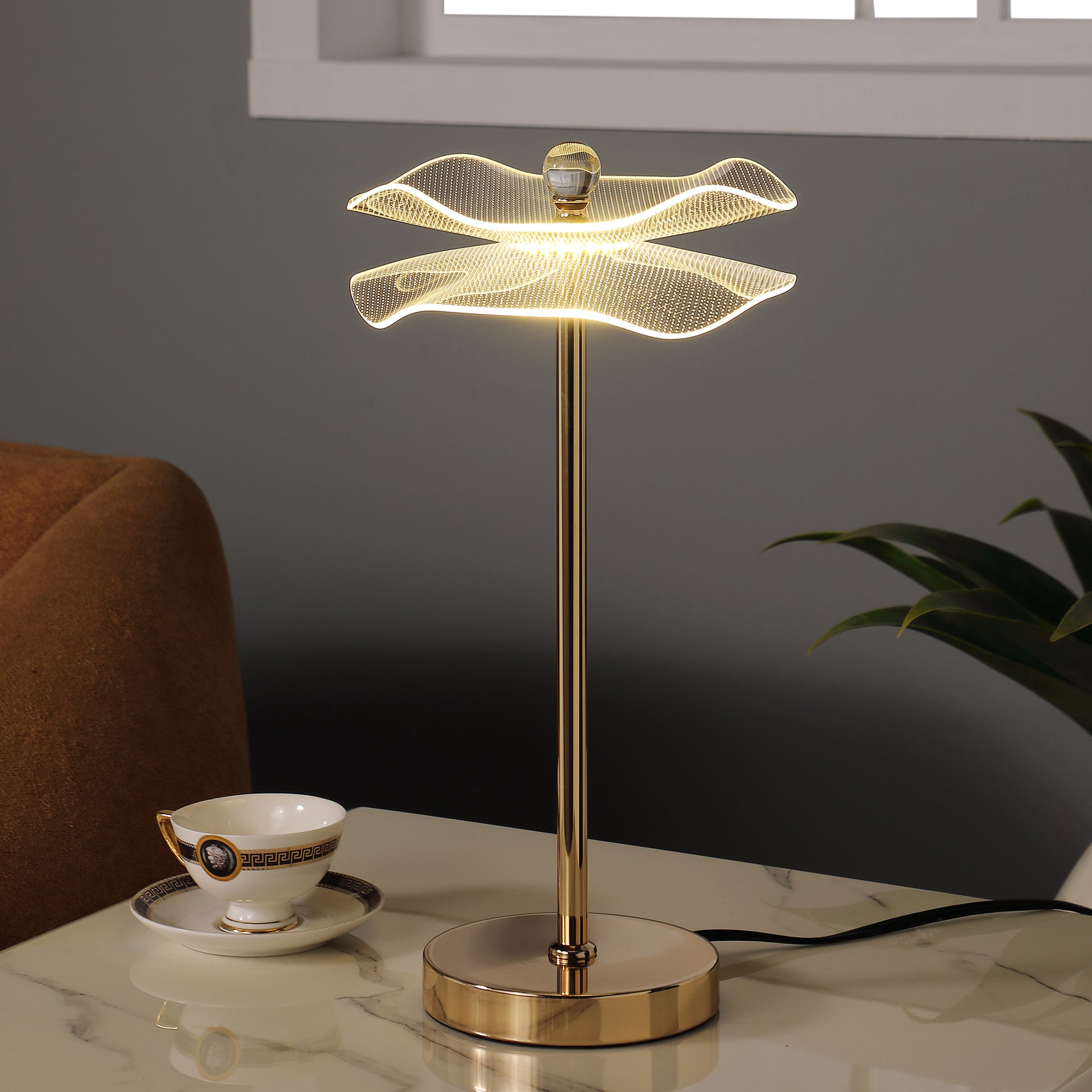 Led Acrylic Copper Gold Luminaire Table Lamp For Living Room, Nightstand Bedside Table Lamp For Bedroom, Led Lamp Gold Glass Acrylic