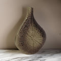 Zelo 11 Inch Decorative Vase, Aluminum, Webbed Design, Bottleneck, Gold Gold Brown Aluminium