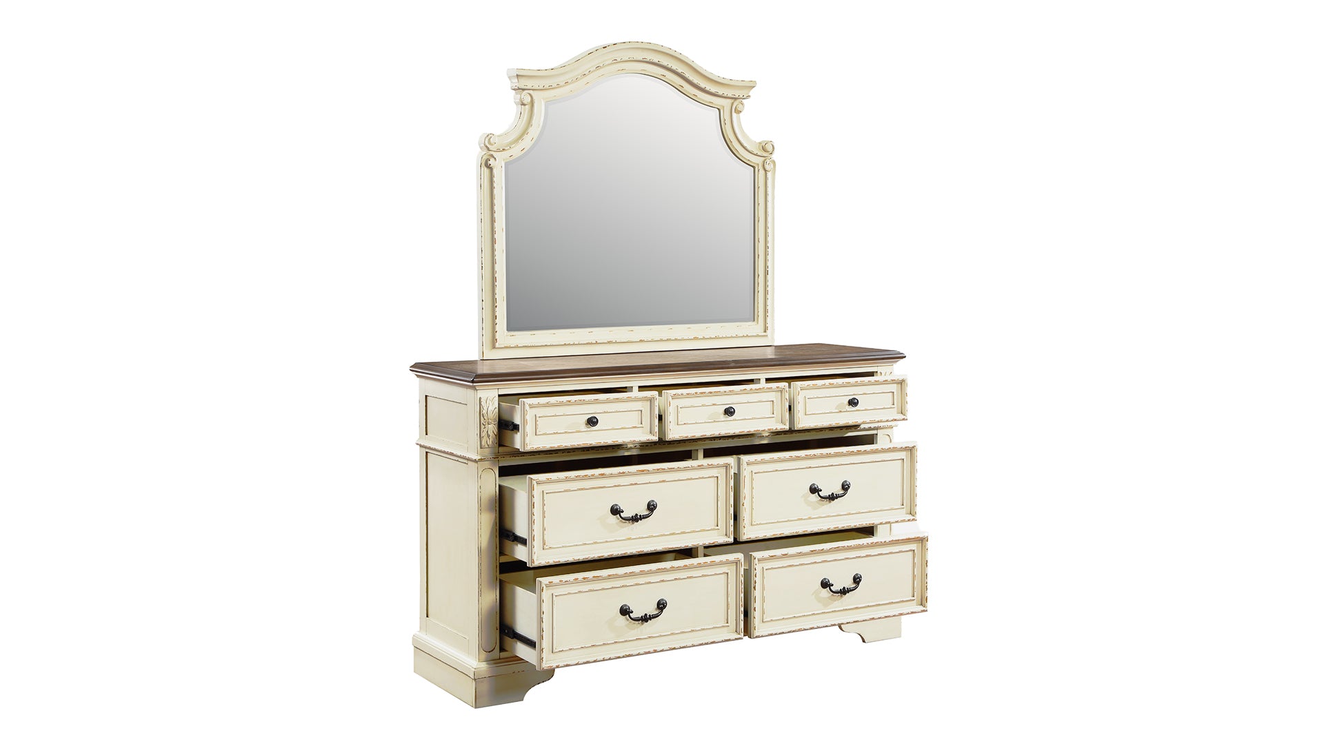 Noble Traditional Style 7 Drawer Dresser Made With Wood In Antique Beige Beige Bedroom Traditional Solid Wood Mdf Wood