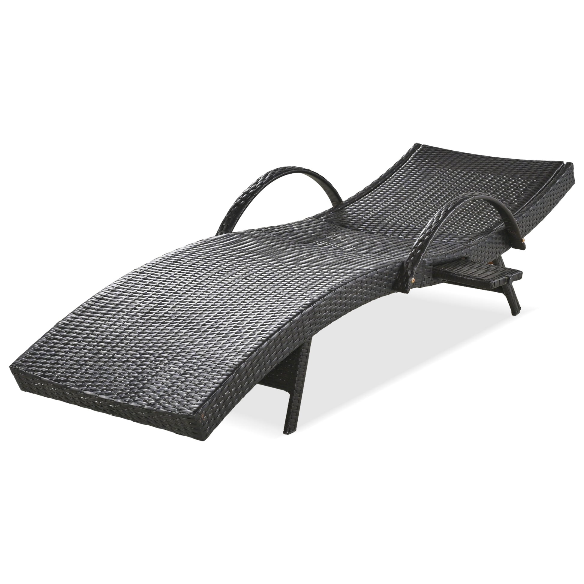 K&K 80'' Outdoor Wicker Chaise Lounge Chairs Set Of 2, Patio Rattan Reclining Chair Pull Out Side Table Adjustable Backrest Ergonomic Wave Design Pool Sunbathing Recliners, Dark Brown No Lounge Dark