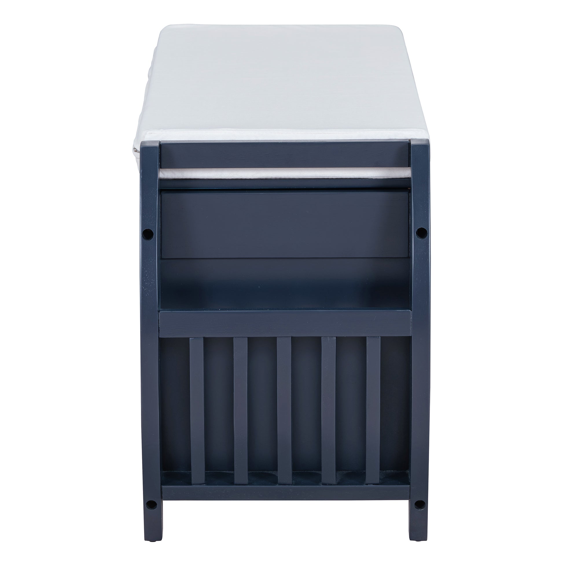 Retro Multifunctional Storage Bench With Cushion And Curved Side Panel For Entrance And Living Room Antique Navy Antique Navy Mdf