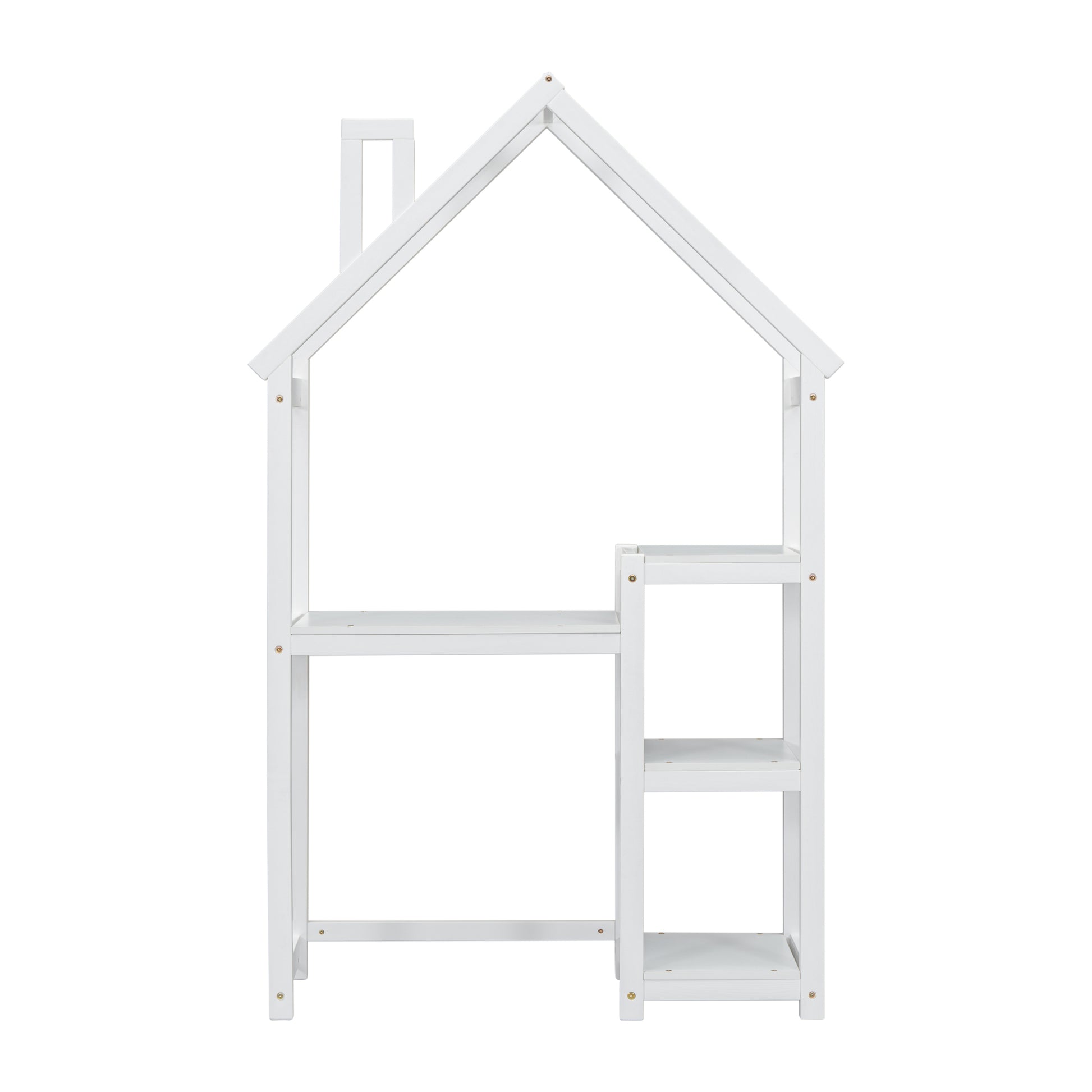 House Shaped Wooden Writing Desk,Kids Study Table,Bookshelf & Toy Storage,White Twin White American Design Pine
