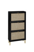 Rattan 3 Door Shoe Rack, Freestanding Modern Shoe Storage Cabinet, For Entryway Black Particle Board