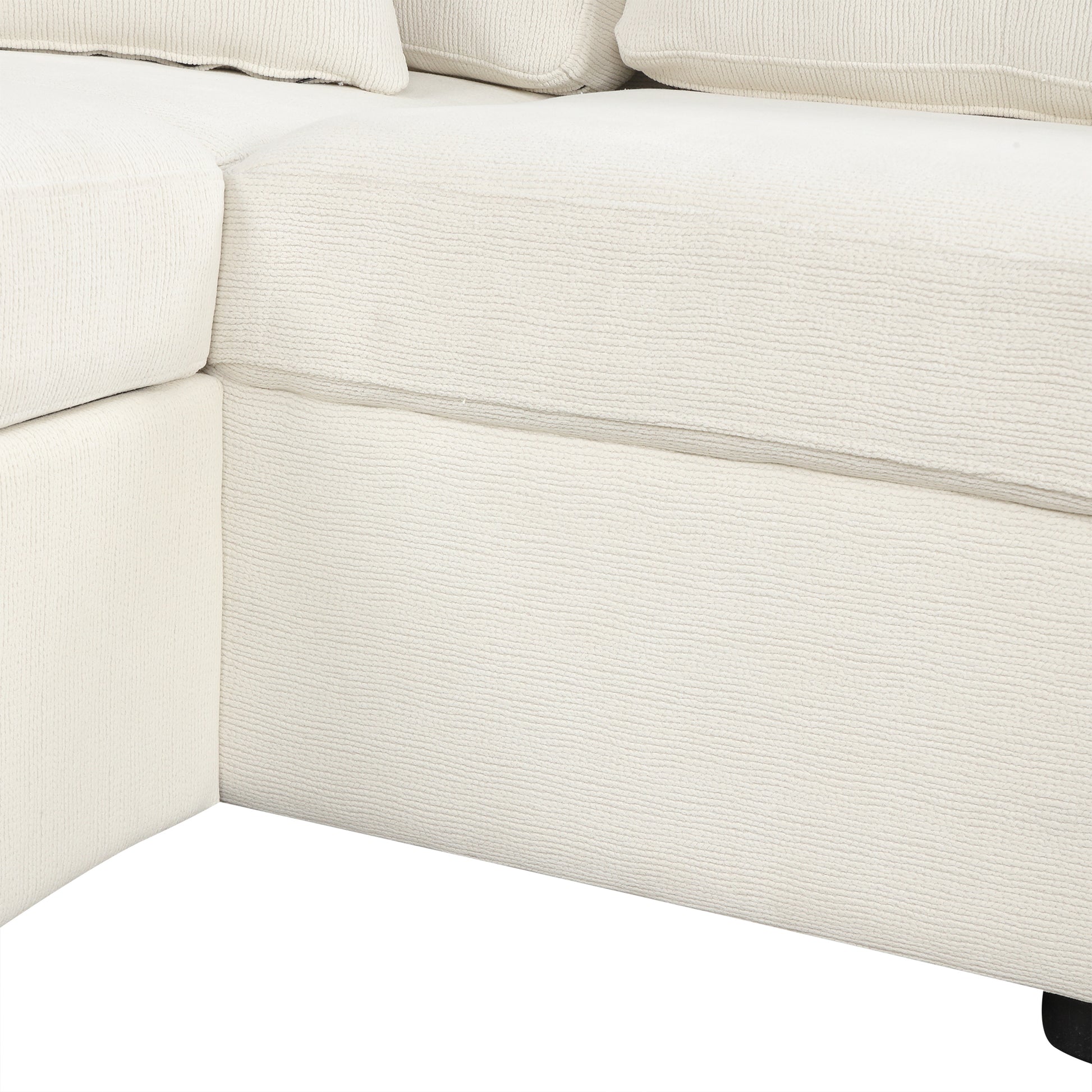 86.6" Sectional Sofa L Shaped Sofa Couch Pull Out Sofa Bed With A Movable Ottoman, Two Usb Ports And Two Cup Holders For Living Room, Beige Beige Foam Chenille 4 Seat