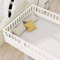 Full Size Floor Bed, Integral Construction With Super High Security Barrier, Door, Children'S Floor Bed Frame, Montessori Wooden Children'S Floor Bed, Support Slat White Box Spring Required Full White Wood Brown Bedroom American Design,Artsy Pine Bed