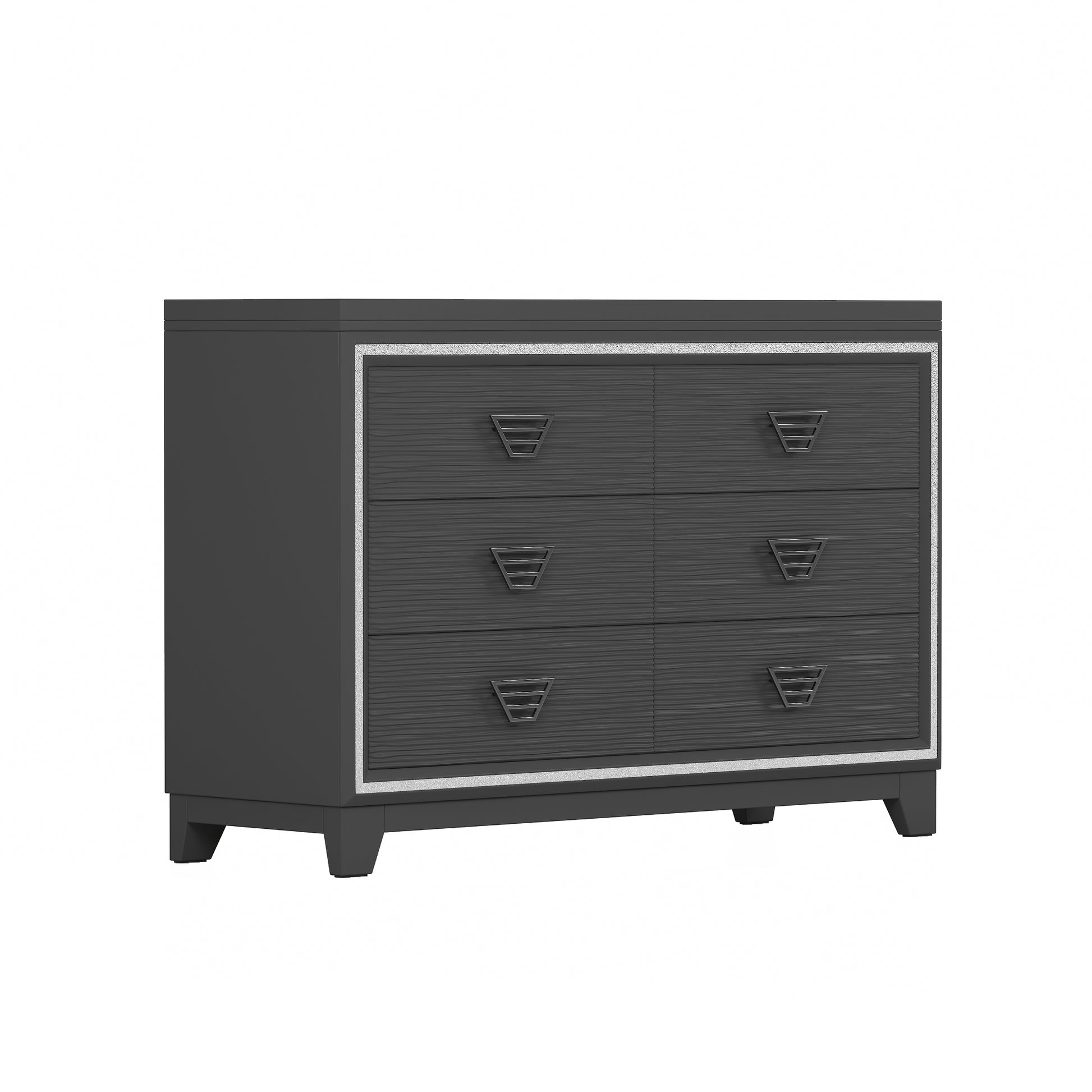 Elegant Dresser With Metal Handle And Sparkling Shiny Decoration, Storage Cabinet With 6 Drawers For Bedroom, Living Room, Black Black Mdf