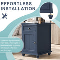 End Table With Solid Wood Legs, Side Table With Usb Ports, 1 Storage Cabinet And 1 Drawer For Living Room, Antique Navy Antique Navy Solid Wood Mdf